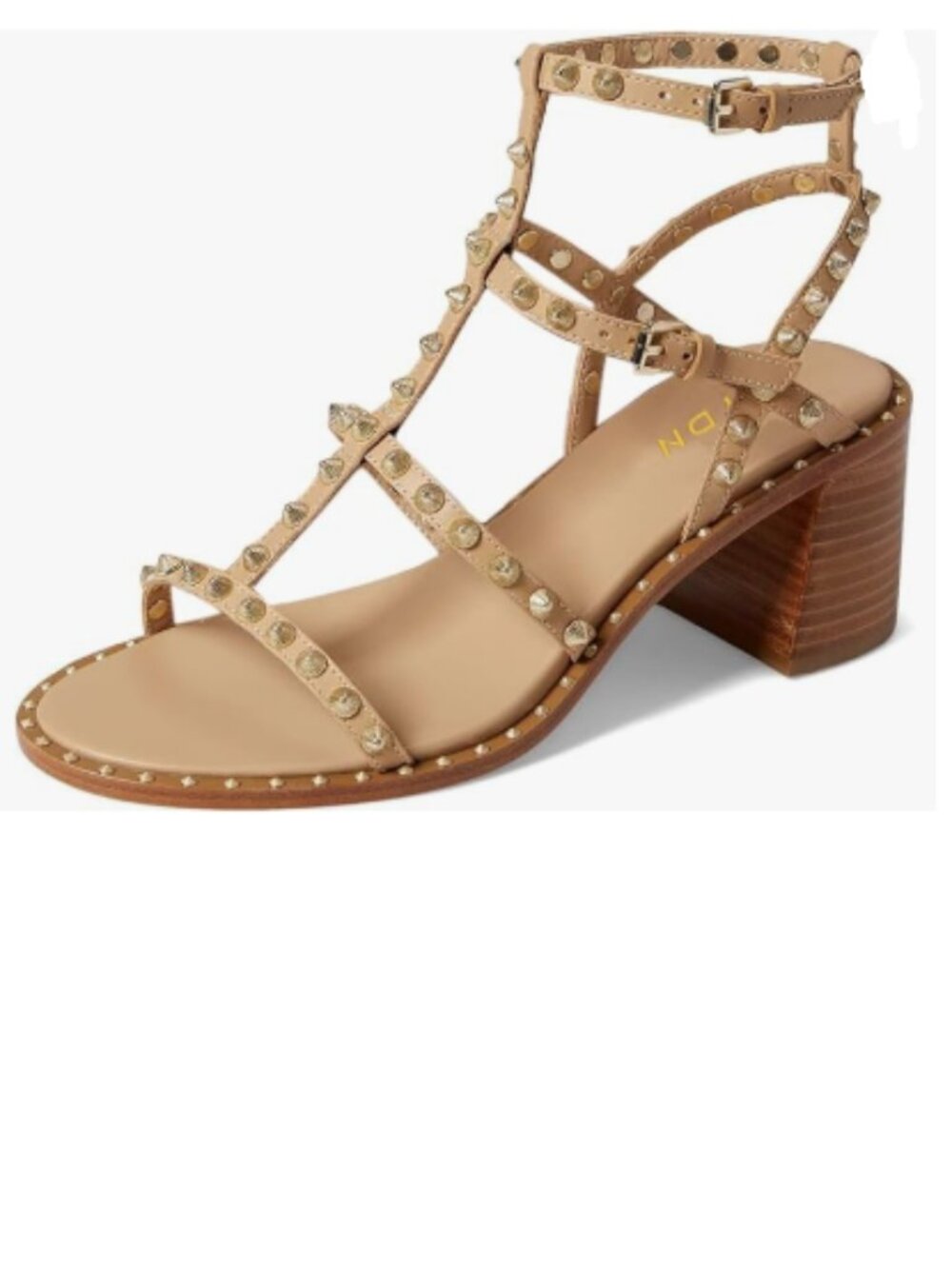YDN Tan Sexy Strappy Sandals Open Toe Buckle Rivet Gladiator Chunky Heels Shoes